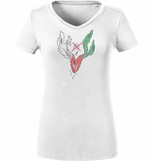 X-Spiral Lips Floral V-Neck-T-Shirt aus Bio-Baumwolle