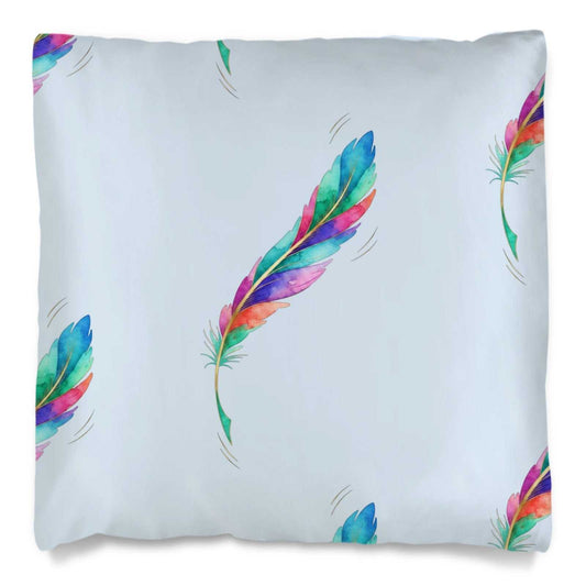 Hellblauer Seiden-Kissenbezug mit Aquarellfeder, luxuriöser und weicher Seidensatin, handgefertigt, elegante Schlafzimmerdekoration