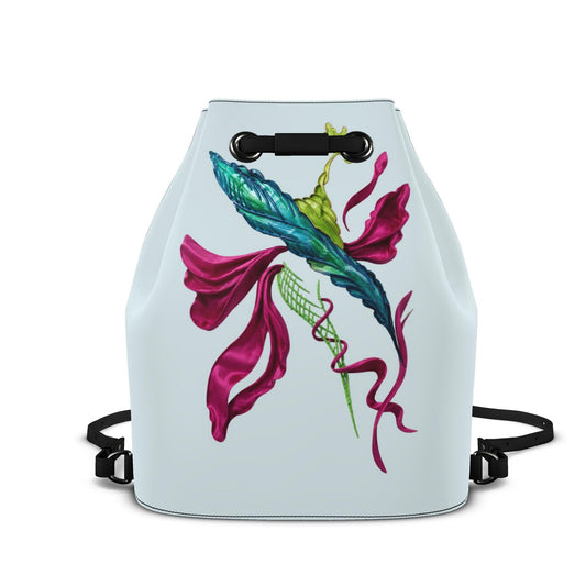 Designer Leder-Rucksack mit Kordelzug Tropical Quill Magenta | J'LŶA Art & Fashion