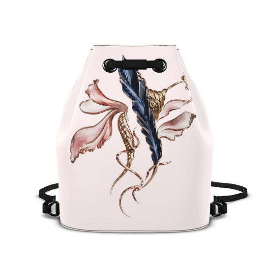 Designer Leder-Rucksack mit Kordelzug Navy Quill Baroque Blossom | J'LŶA Art & Fashion