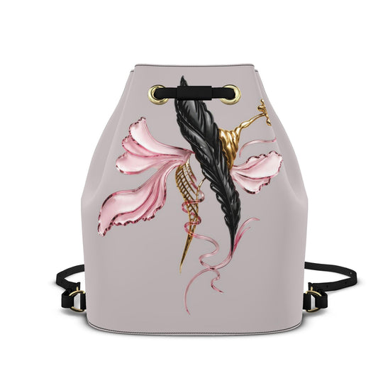 Designer Leder-Rucksack mit Kordelzug Dark Quill Blossom | J'LŶA Art & Fashion
