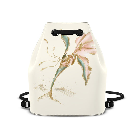 Designer Leder-Rucksack mit Kordelzug Botanical Orchid Antique | J'LŶA Art & Fashion