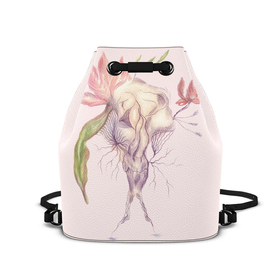 Designer Leder-Rucksack mit Kordelzug Surreal Root Bloom | J'LŶA Art & Fashion