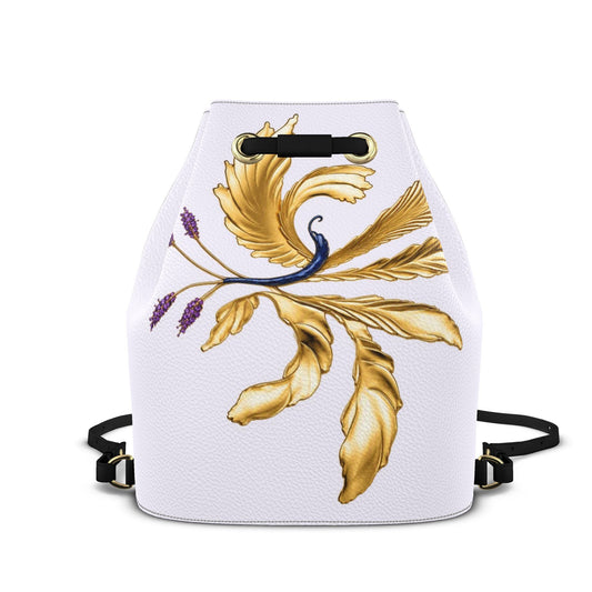 Designer Leder-Rucksack mit Kordelzug Golden Baroque Lavender | J'LŶA Art & Fashion