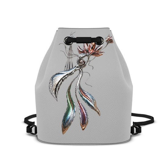 Designer Leder-Rucksack mit Kordelzug Silver Lotus Dreamcatcher | J'LŶA Art & Fashion