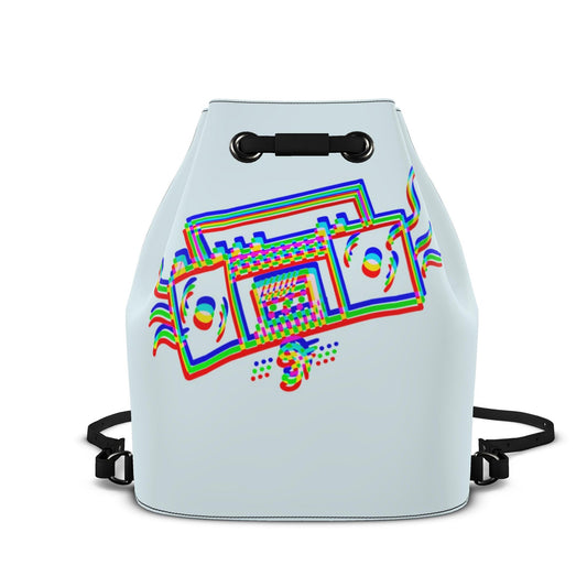 Designer Leder-Rucksack mit Kordelzug Retro Boombox Glitch | J'LŶA Art & Fashion