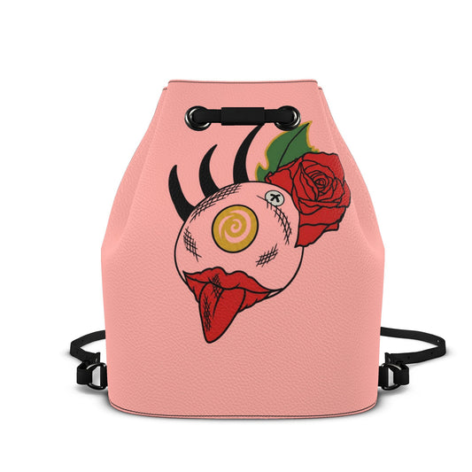 Designer Leder-Rucksack mit Kordelzug Voodoo Rose Tattoo | J'LŶA Art & Fashion – Pink