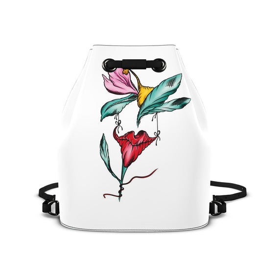 Designer Leder-Rucksack mit Kordelzug Botanical Sketch | J'LŶA Art & Fashion – Weiß