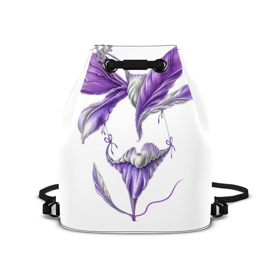 Designer Leder-Rucksack mit Kordelzug Purple Iris | J'LŶA Art & Fashion