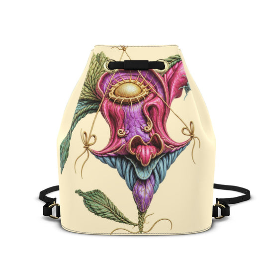 Designer Leder-Rucksack mit Kordelzug Art Nouveau Mystic Bloom | J'LŶA Art & Fashion – Crème