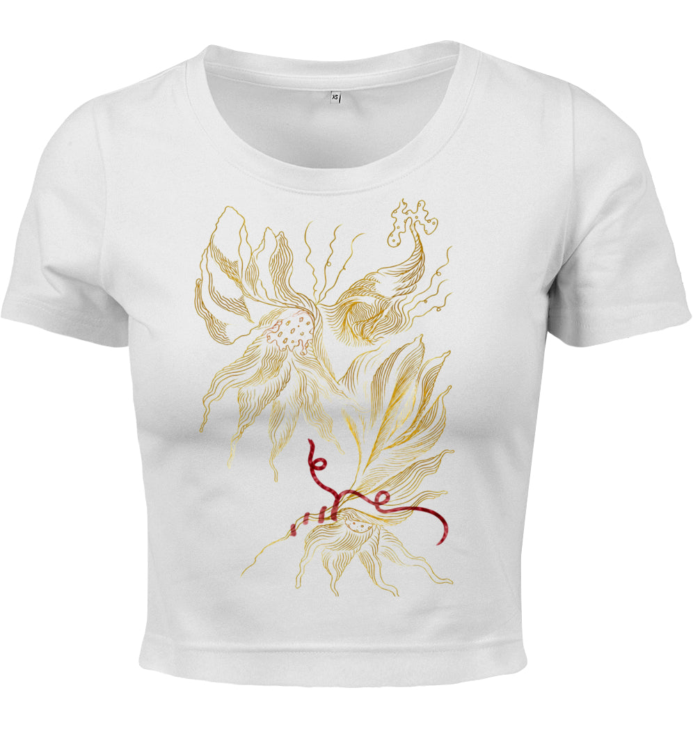 Golden Floral Outlines Cropped T-Shirt | J'LŶA