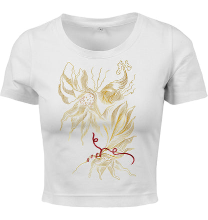 Golden Floral Outlines Cropped T-Shirt | J'LŶA