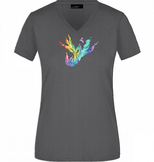 Rainbow Floral Damen-T-Shirt mit V-Ausschnitt | J'LŶA