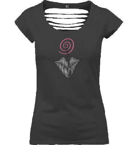 Pink Spiral Lip Back-Cut-T-Shirt aus Baumwolle