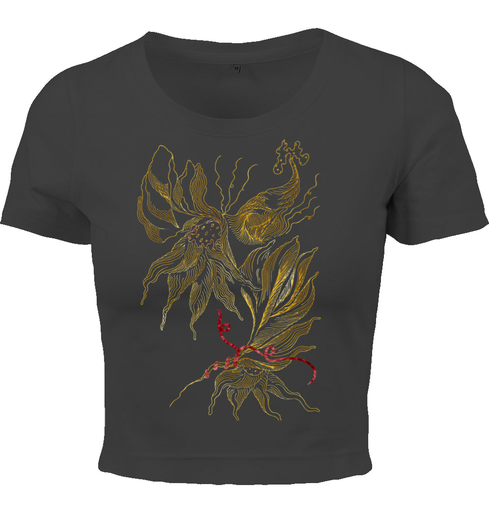 Golden Floral Outlines Cropped T-Shirt | J'LŶA