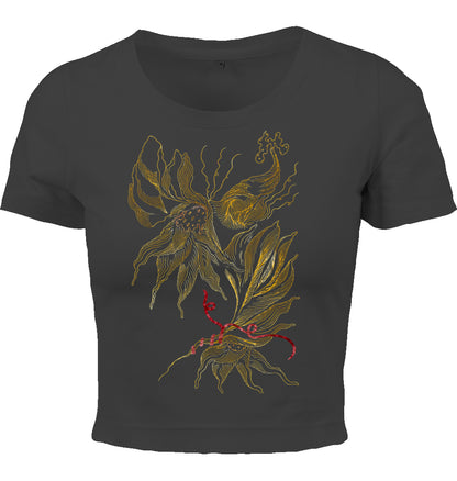 Golden Floral Outlines Cropped T-Shirt | J'LŶA
