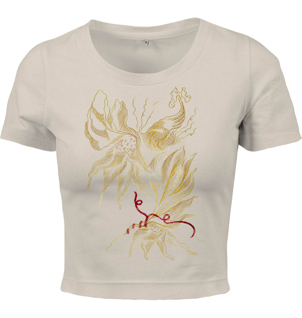 Golden Floral Outlines Cropped T-Shirt | J'LŶA
