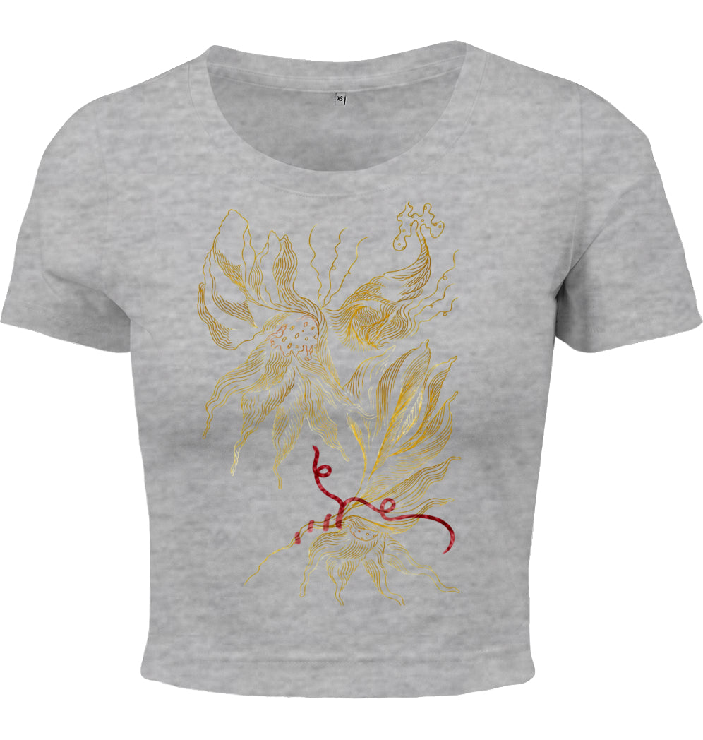 Golden Floral Outlines Cropped T-Shirt | J'LŶA