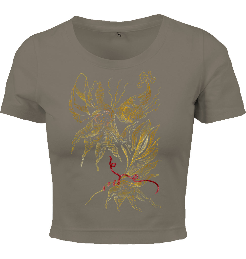 Golden Floral Outlines Cropped T-Shirt | J'LŶA