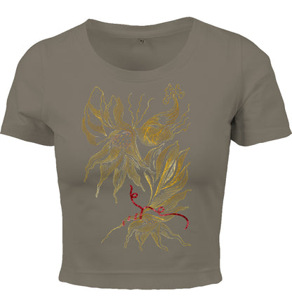 Golden Floral Outlines Cropped T-Shirt | J'LŶA